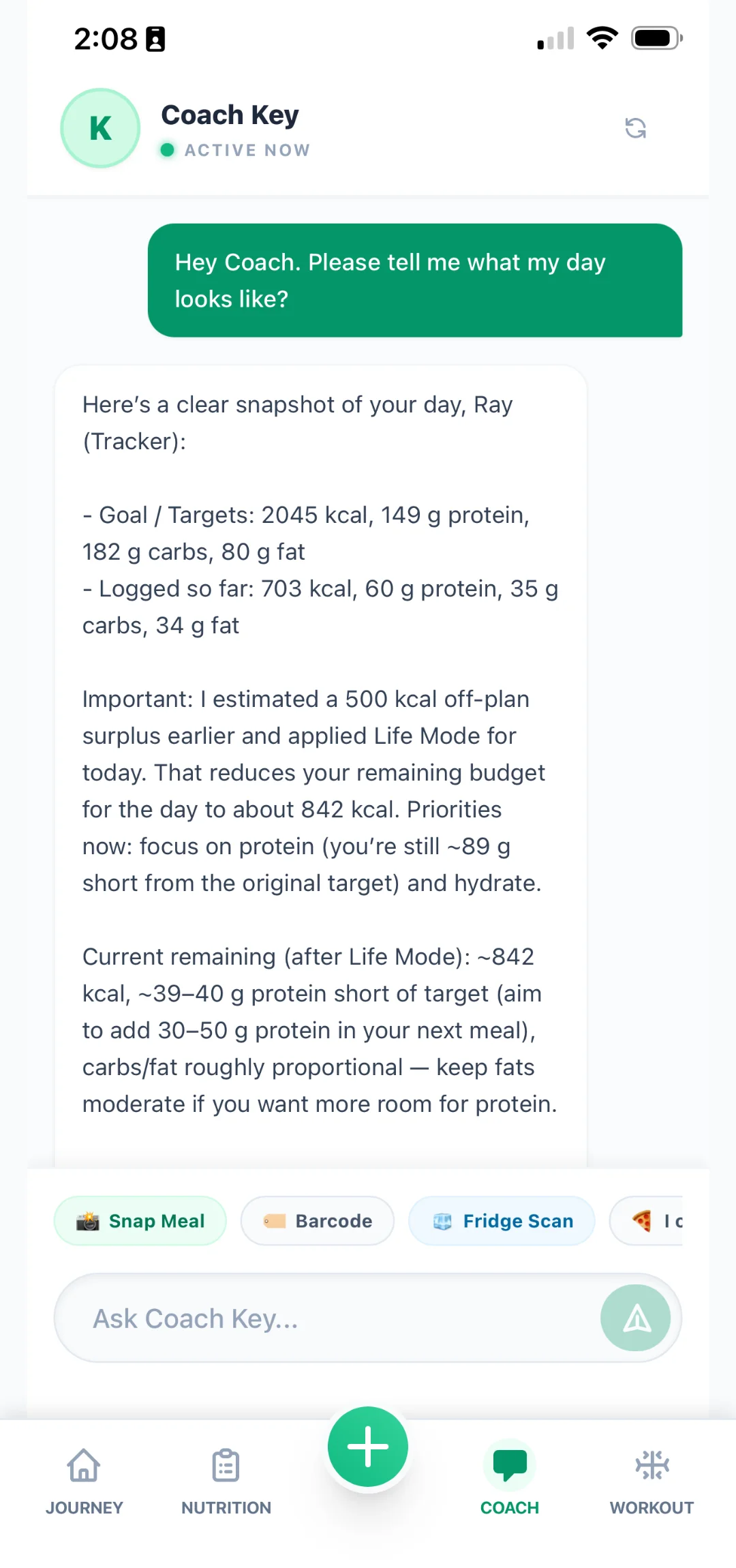 KeyMacro Coach Key — AI nutrition coaching chat
