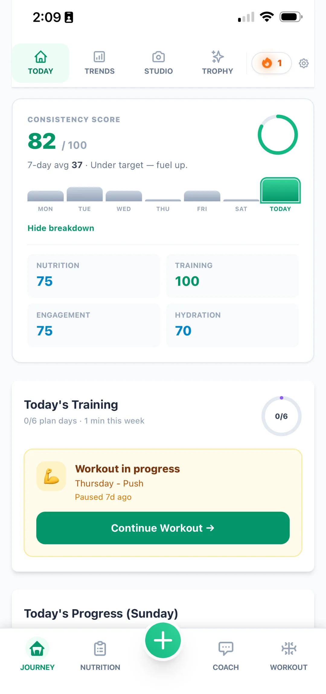 KeyMacro Home — Consistency Score and daily progress