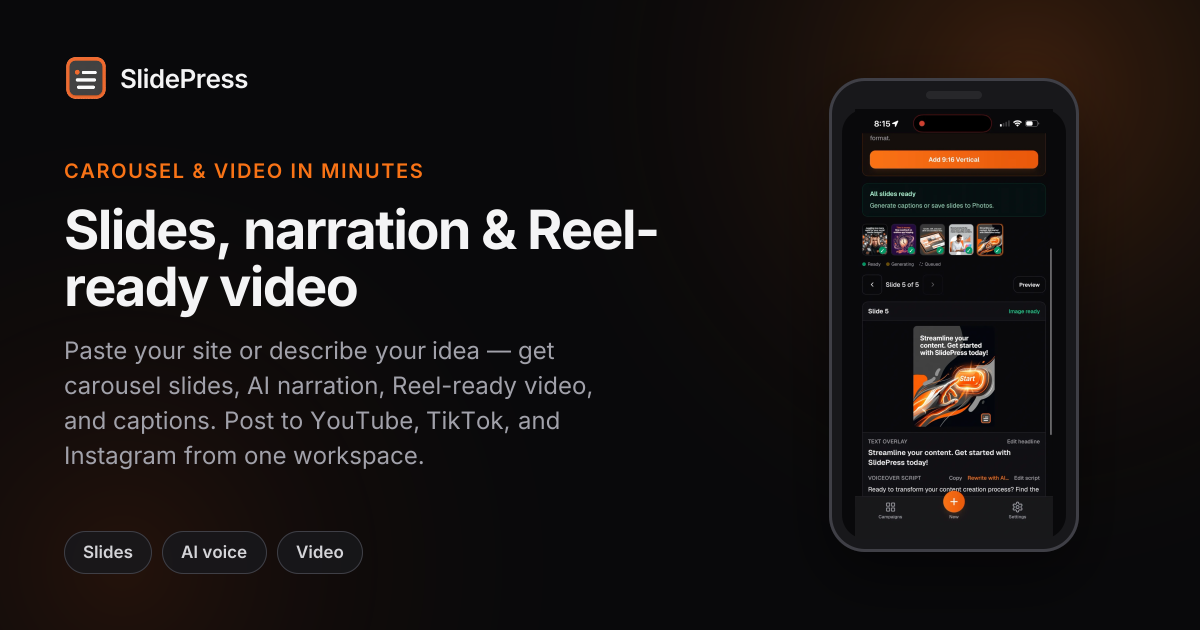 SlidePress — AI social media content platform