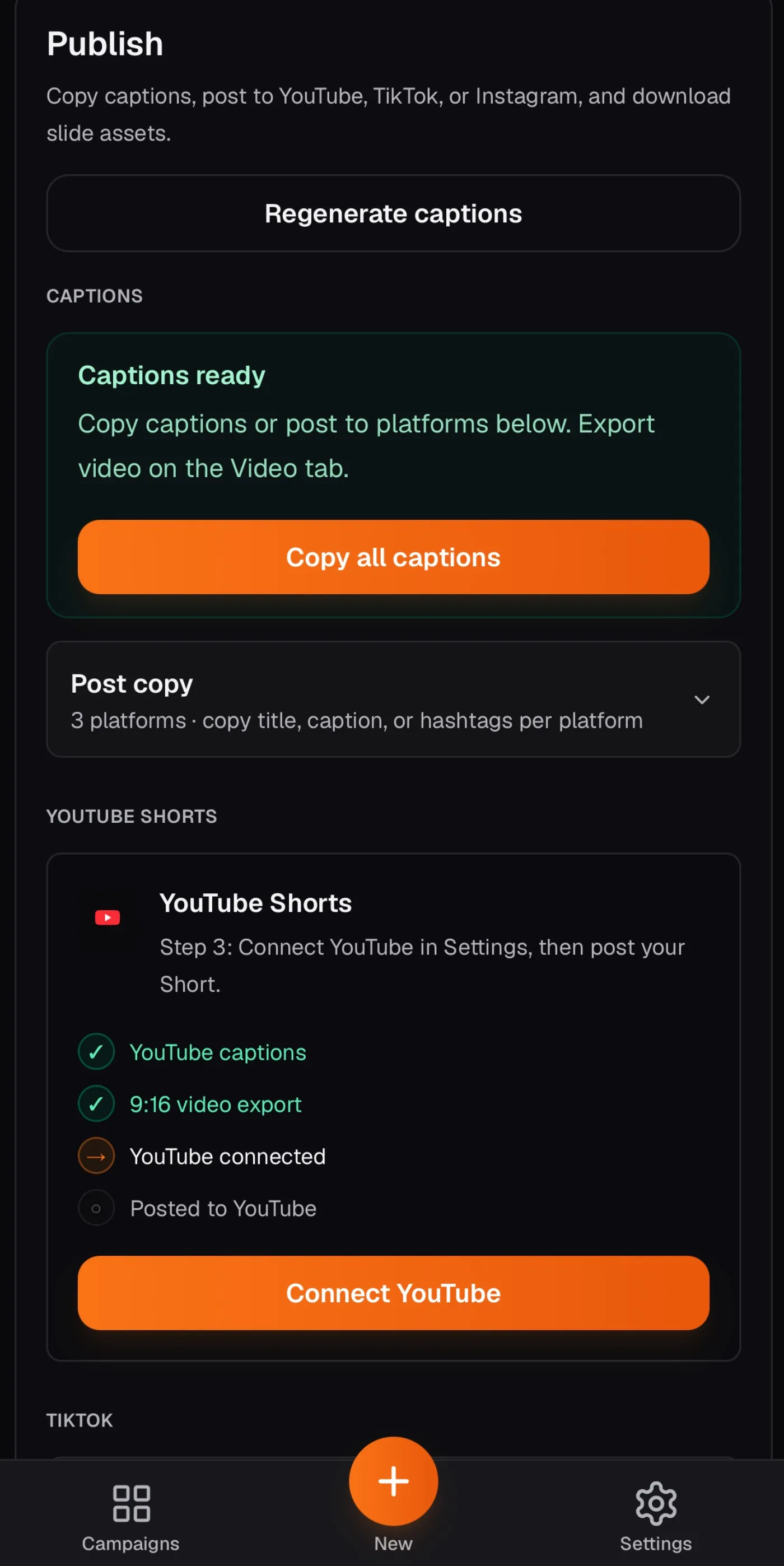 SlidePress — publish to YouTube, TikTok, and Instagram